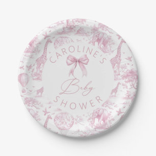 Pink Toile de Jouy Safari Baby Shower Paper Plates