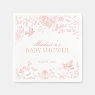 Pink Toile De Jouy Vintage Floral Baby Shower Napkin