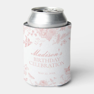 Pink Toile De Jouy Vintage Floral Birthday Party Can Cooler