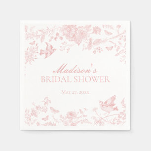 Pink Toile De Jouy Vintage Floral Bridal Shower Napkin