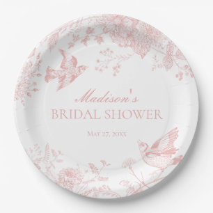 Pink Toile De Jouy Vintage Floral Bridal Shower Paper Plate