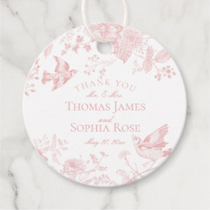 Pink Toile De Jouy Vintage Floral Wedding Favour Tags