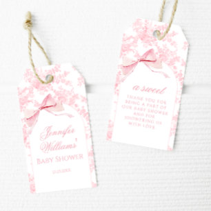 Pink Toile Floral Baby Girl Shower Thank You Gift Tags