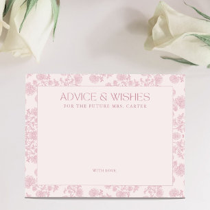 Pink Toile Floral Bridal Shower Advice and Wishes Enclosure Card