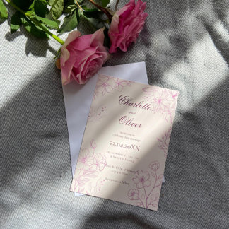Pink Toile Floral Wedding Invitation