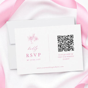 Pink Toile Floral Wedding QR Code RSVP Card