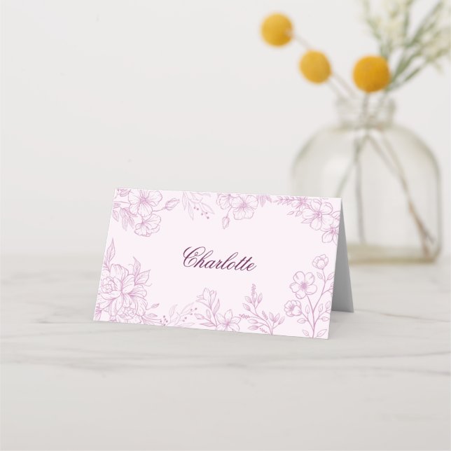 Pink Toile Folded Place Card (Front)