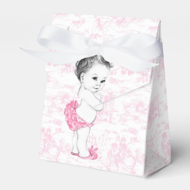 Pink Toile Girl Baby Shower Favour Box (Front Side)