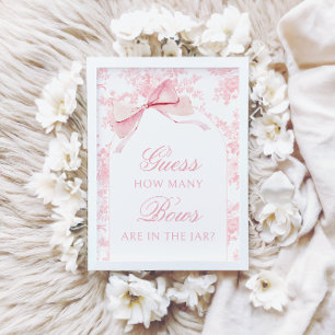 Pink Toile How Many Bows Baby Girl Shower Sign Invitation