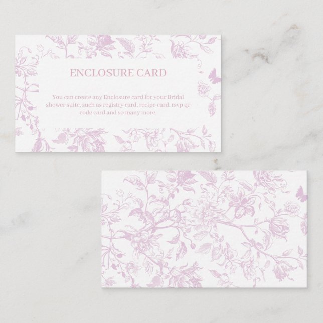 Pink Toile Insert Card | Elegant Bridal Shower (Front/Back)