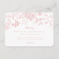 Pink Toile Jouy Registry Card Invitation Insert