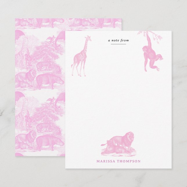 Pink Toile Jungle Animals Safari Chinoiserie Card (Front/Back)