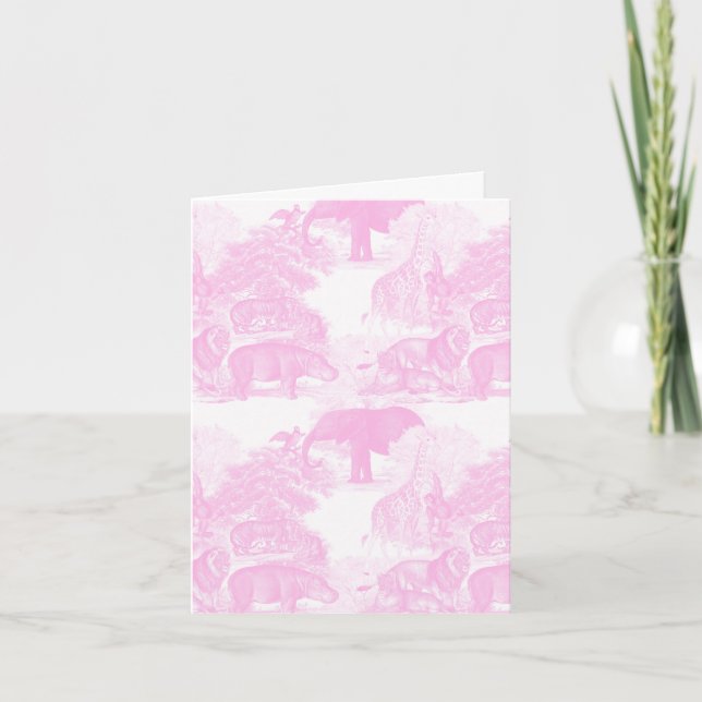 Pink Toile Jungle Animals Safari Chinoiserie Card (Front)
