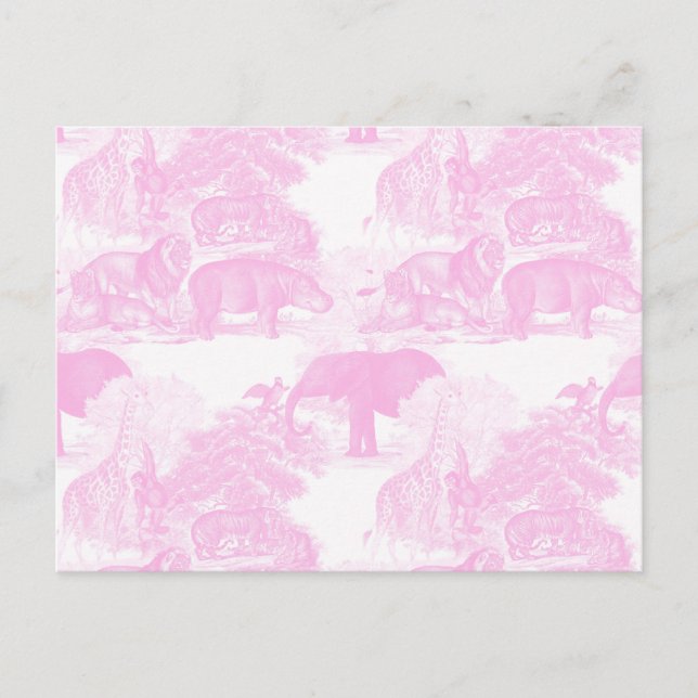 Pink Toile Jungle Animals Safari Chinoiserie Postcard (Front)