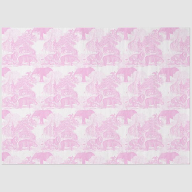 Pink Toile Jungle Animals Safari Chinoiserie Tissue Paper (Front)