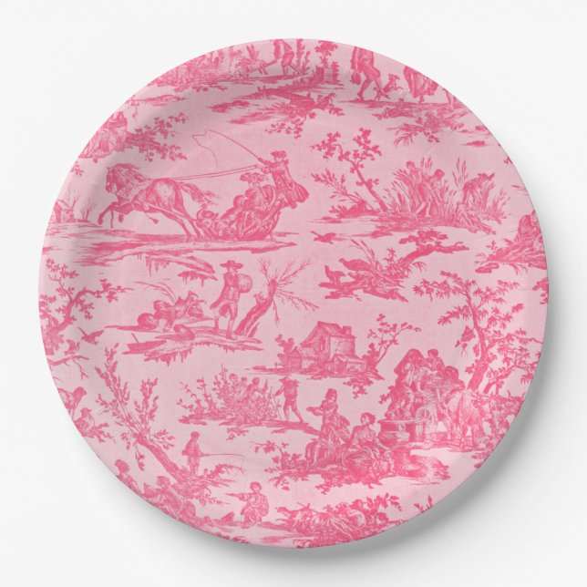 Pink Toile Paper Plate (Front)