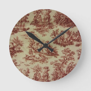 Pink Toile Round Clock