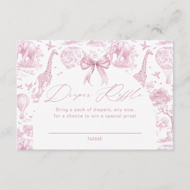 Pink Toile Safari Animal Diaper Raffle Enclosure Card (Front)
