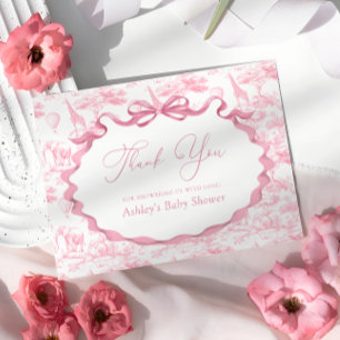 Pink Toile Safari Animals Baby Shower Thank You