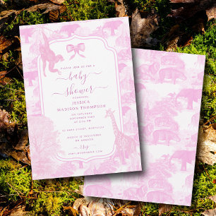 Pink Toile Safari Animals Chinoiserie Baby Shower Invitation