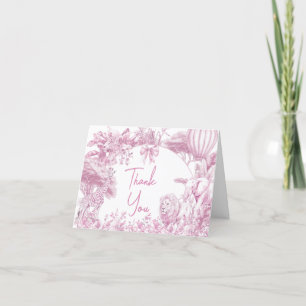 Pink Toile Safari Baby Shower Thank You Card