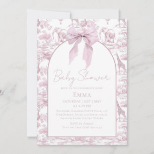 Pink Toile Safari Girl Baby Shower Invitation