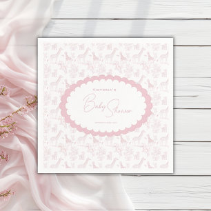 Pink Toile Safari Vintage Baby Shower Napkin