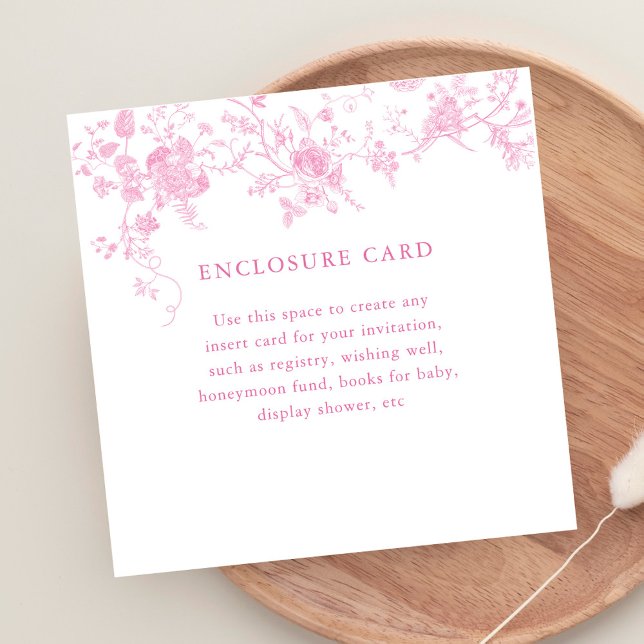 Pink Toile Vintage Floral Square Enclosure Card (Creator Uploaded)