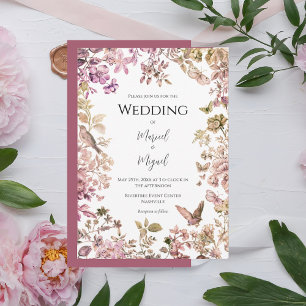 Pink Toile Vintage Wedding Invitation