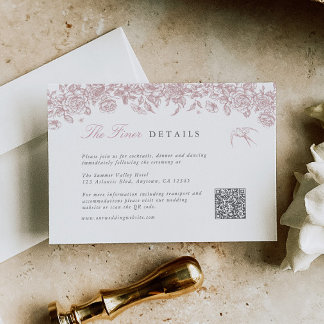 Pink Toile Wedding Details Enclosure Card QR Code