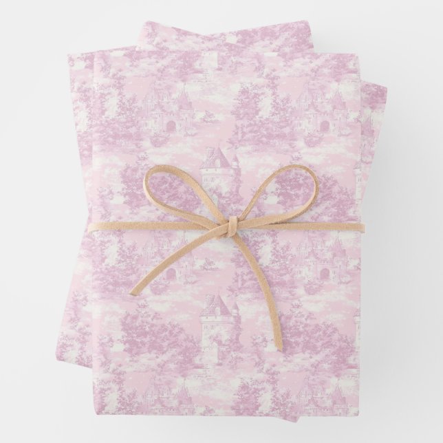 Pink Toile Wrapping Paper Sheets (In situ)