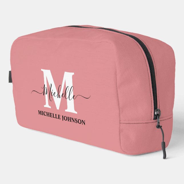 Pink Toiletry Bag with Monogram (#E48E91) (Right Corner)