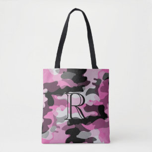 Pink Tone Camouflage Pattern with Monogram Tote Bag