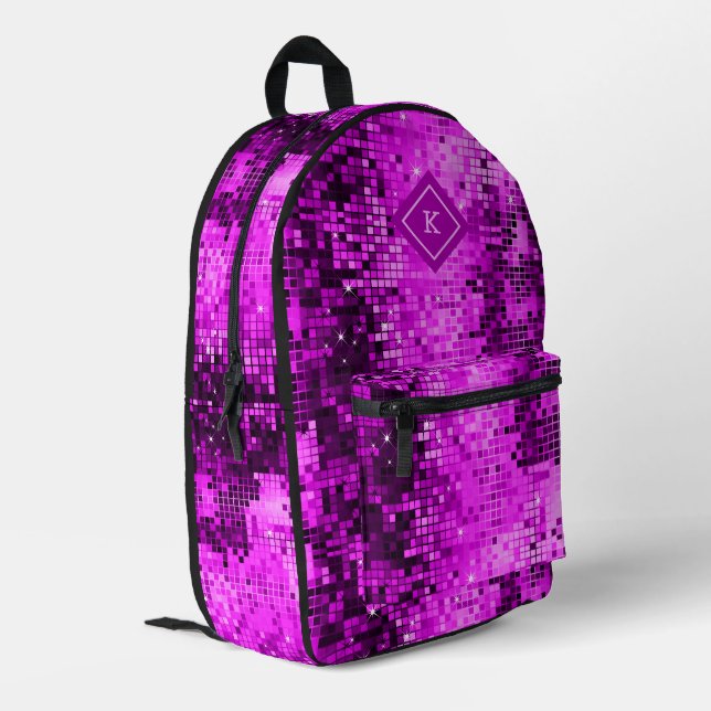 Pink tones disco mirrors glitter pattern printed backpack (Back Corner Left)