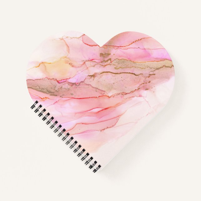 Pink Tones in Clouds of Ink With Gold Notebook (Front)