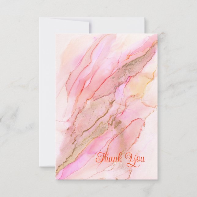 Pink Tones in Clouds of Ink With Gold Thank You Card (Front)