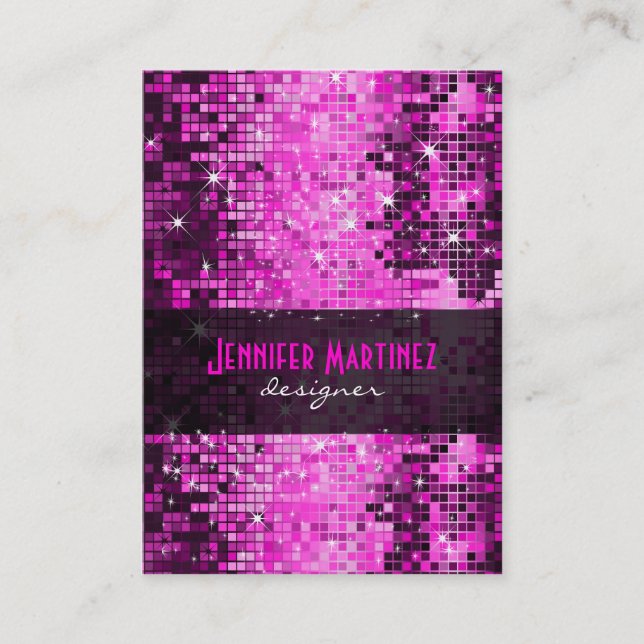 Pink Tones Retro Disco Faux Glitter Business Card (Front)