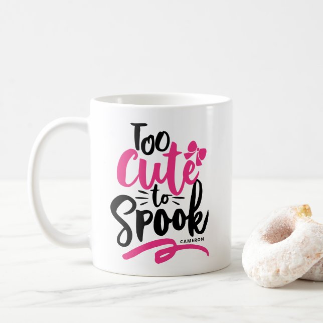 Pink Too Cute To Spook Lettering Halloween Coffee Mug (With Donut)