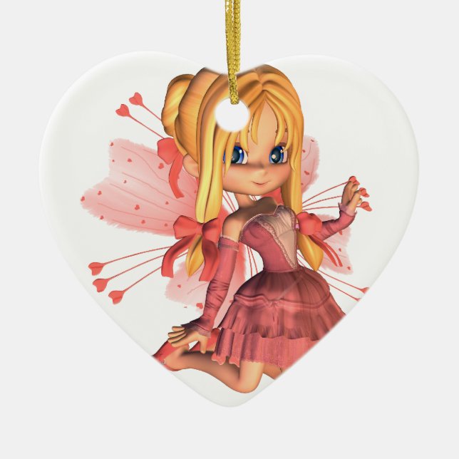 Pink Toon Valentine Fairy - 2 Ceramic Tree Decoration (Front)
