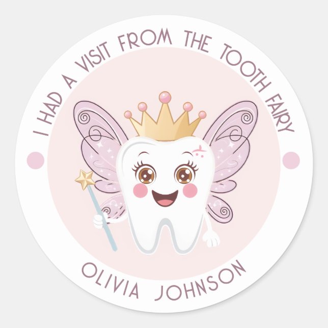 Pink Tooth Fairy  Classic Round Sticker (Front)