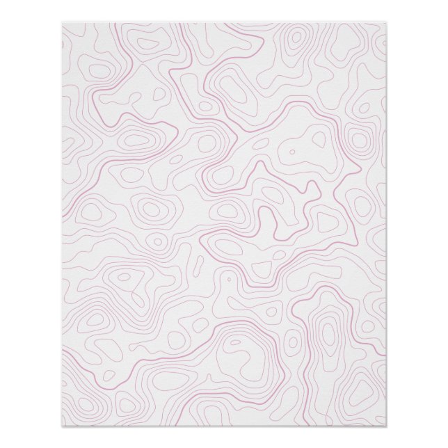 Pink Topographic Map Wall Poster (Front)