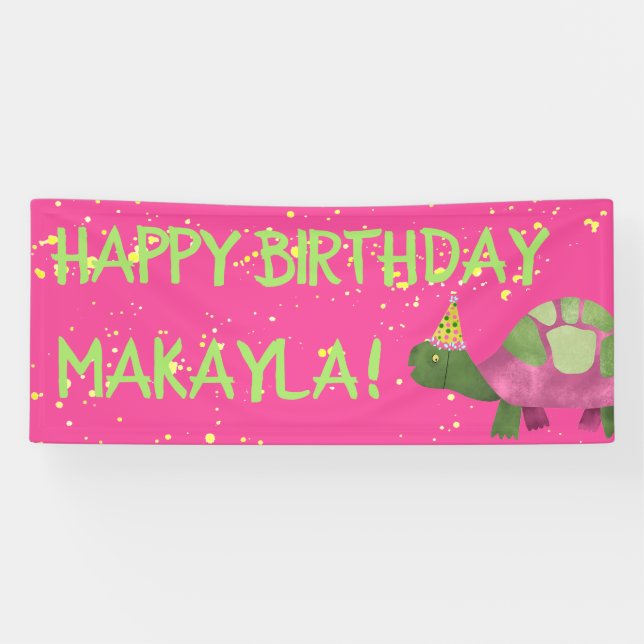 Pink Tortoise Birthday Banner | Turtle Birthday (Horizontal)