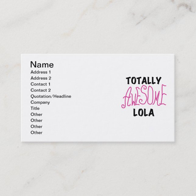 Pink Totally Awesome Lola T-shirts and Gifts Business Card (Front)