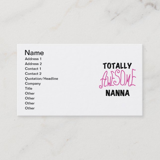 Pink Totally Awesome Nanna T-shirts and Gifts Business Card (Front)