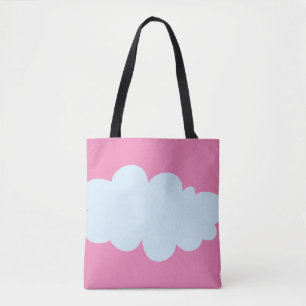 Pink tote bag with cloud patterns