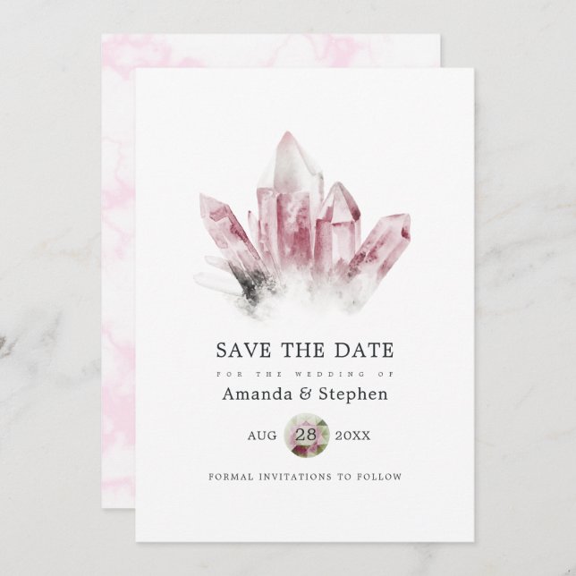 Pink Tourmaline and Marble Wedding Save The Date (Front/Back)