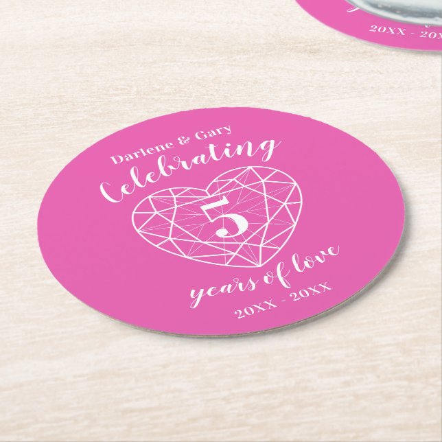 Pink Tourmaline anniversary 5 years of love Round Paper Coaster (Angled)