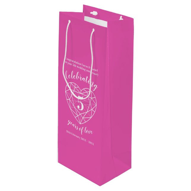 Pink Tourmaline Anniversary 5 years wine gift bag (Front Angled)