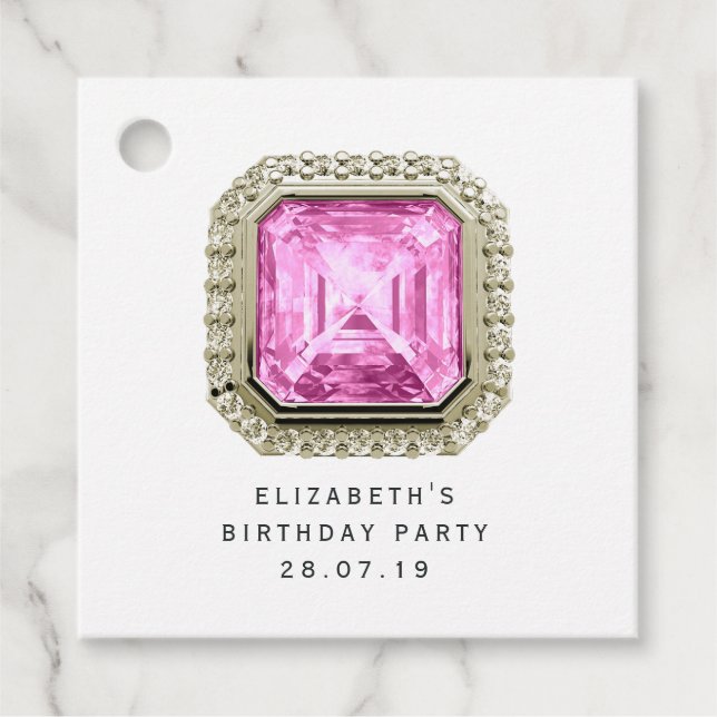 Pink Tourmaline October Birthstone Favour Tags (Front)