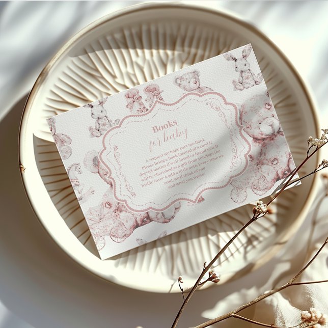 Pink Toys Toile De Jouy Baby Shower Books for Baby Enclosure Card (Creator Uploaded)